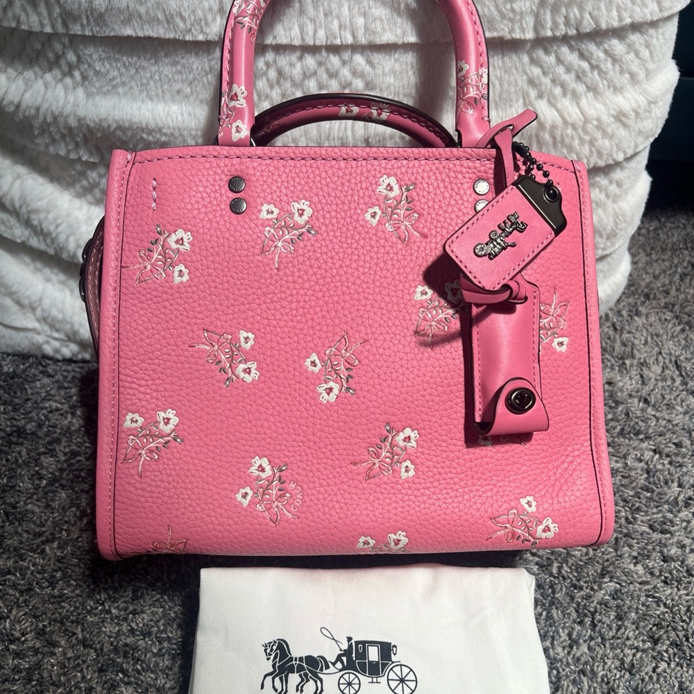 New with tags Coach Pink Satchel with Floral Accents - Picture 2 of 16